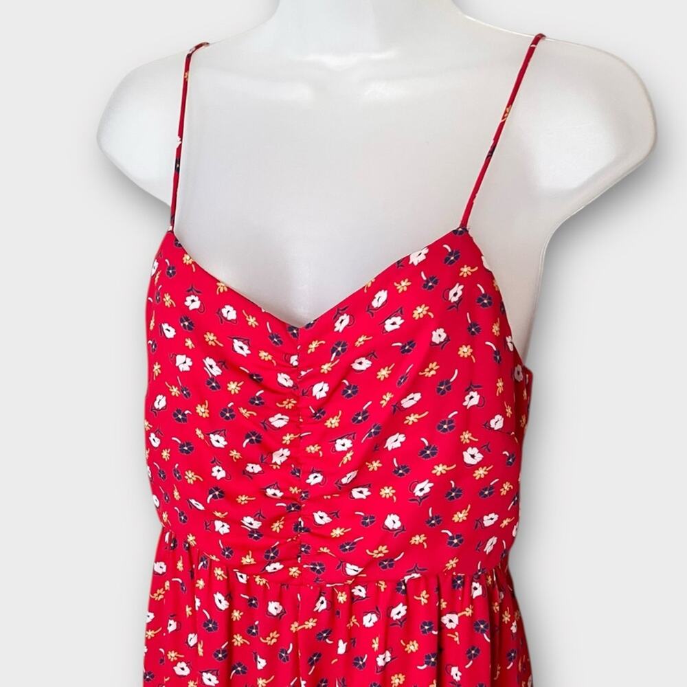 MADEWELL Jumpsuit Size 2 Wide leg Floral Red Blue Prairie Posies Summer Smocked - Picture 3 of 9